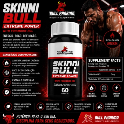 Skinni Bull Extreme Power com Ioimbina HCL, 60 Cápsulas, Bull Pharma
