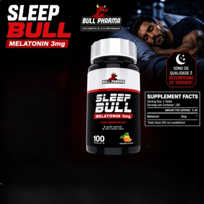 Sleep Bull Melatonina 3mg, 100 Comprimidos Sabor Laranja, Bull Pharma