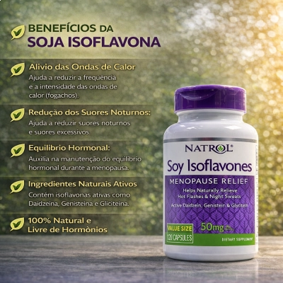 Soy Isoflavonas 50mg, Tratamento para Sintomas da Menopausa, 120 Cápsulas, Natrol