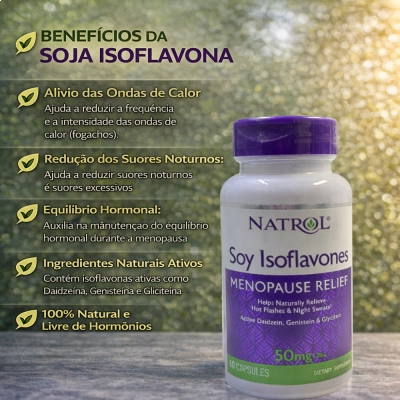 Soy Isoflavonas 50mg, Tratamento para Sintomas da menopausa, 60 cápsulas, Natrol
