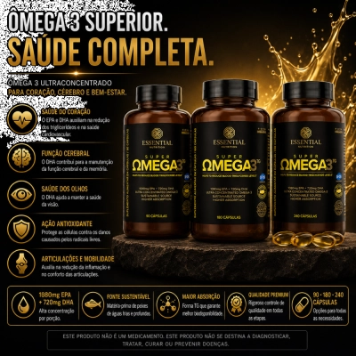 Super Ômega 3 TG, Saúde Cardiovascular, Cerebral e Anti-inflamatória, Opções, Cápsulas, Essential Nutrition
