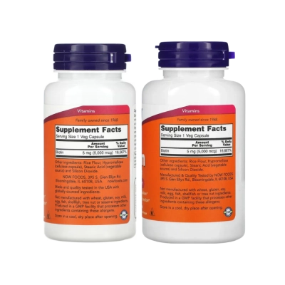 Suplemento de Biotina 5.000mcg, Suporte à Saúde Capilar, Cutânea e Metabolismo, Now
