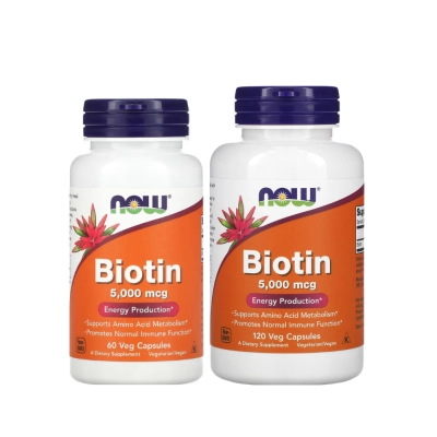 Suplemento de Biotina 5.000mcg, Suporte à Saúde Capilar, Cutânea e Metabolismo, Now