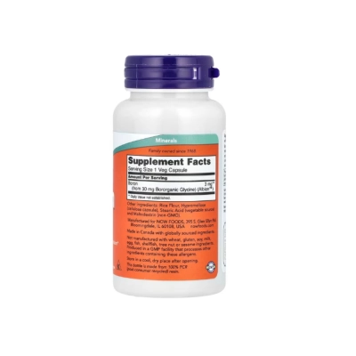 Suplemento de Boro 3mg, Suporte ao Metabolismo Hormonal e Saúde Óssea, Now