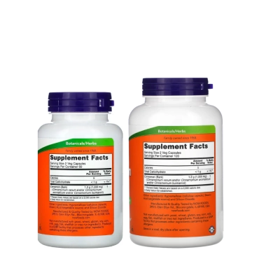 Suplemento de Casca de Canela 600mg, Suporte ao Metabolismo da Glicose e Equilíbrio Metabólico, Cápsulas, Now