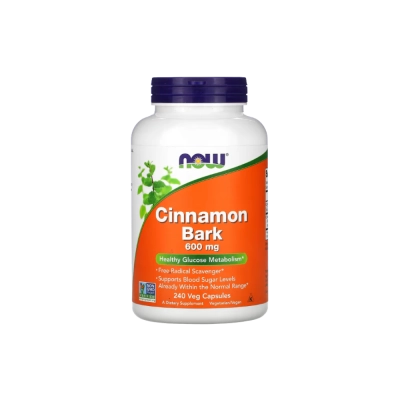 Suplemento de Casca de Canela 600mg, Suporte ao Metabolismo da Glicose e Equilíbrio Metabólico, Cápsulas, Now