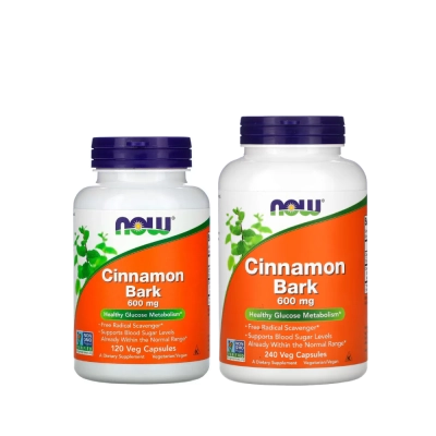 Suplemento de Casca de Canela 600mg, Suporte ao Metabolismo da Glicose e Equilíbrio Metabólico, Cápsulas, Now