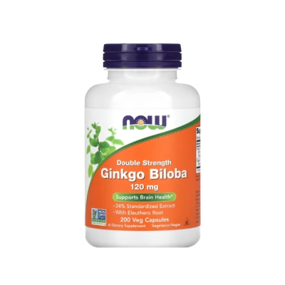 Suplemento de Ginkgo Biloba 120mg Dupla Força, Suporte à Circulação Cerebral e Função Cognitiva, Cápsulas, Now