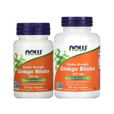 Suplemento de Ginkgo Biloba 120mg Dupla Força, Suporte à Circulação Cerebral e Função Cognitiva, Cápsulas, Now