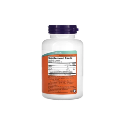 Suplemento de Magnésio Citrato 400mg, Suporte ao Sistema Nervoso, Função Muscular e Equilíbrio Eletrolítico, Now