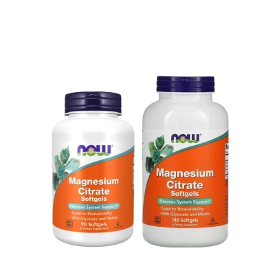 Suplemento de Magnésio Citrato 400mg, Suporte ao Sistema Nervoso, Função Muscular e Equilíbrio Eletrolítico, Now