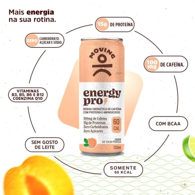 Suplemento Energy Pro 310ml, Bebida Energética, Sabores 3 Unidades 310ml Cada - Moving