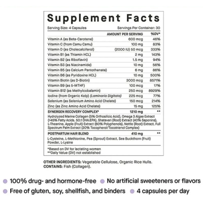 Suplementos de Crescimento Capilar Pós-Parto, Para lactantes, 120 Cápsulas, Nutrafol