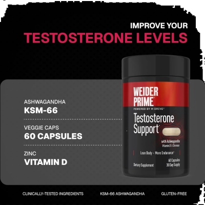Testosterone Support, Ashwagandha e Peperine, Capsulas,  Weider Prime