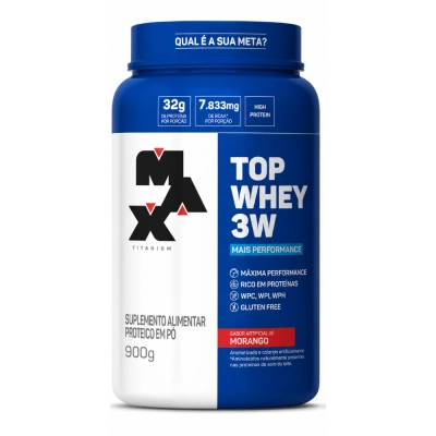 Top Whey 3W + Performance, 900g, Sabor Morango, Titanium Top Whey 3W + Performance, 900g, Sabor Morango, Titanium