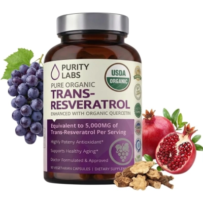 Trans‑Resveratrol 5.000 mg + Quercetina, 90 cápsulas, Purity Labs