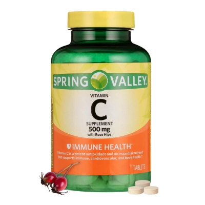 Vitamin C 500mg, com Rose Hips, Opções, Comprimidos, Spring Valley