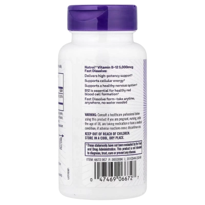 Vitamina B-12, 5.000mcg, 100 Tabletes Dissolução Rápida, Natrol