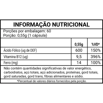 Vitamina B12, Ácido Fólico + Ferro, 60 Cápsulas, Flora Nativa