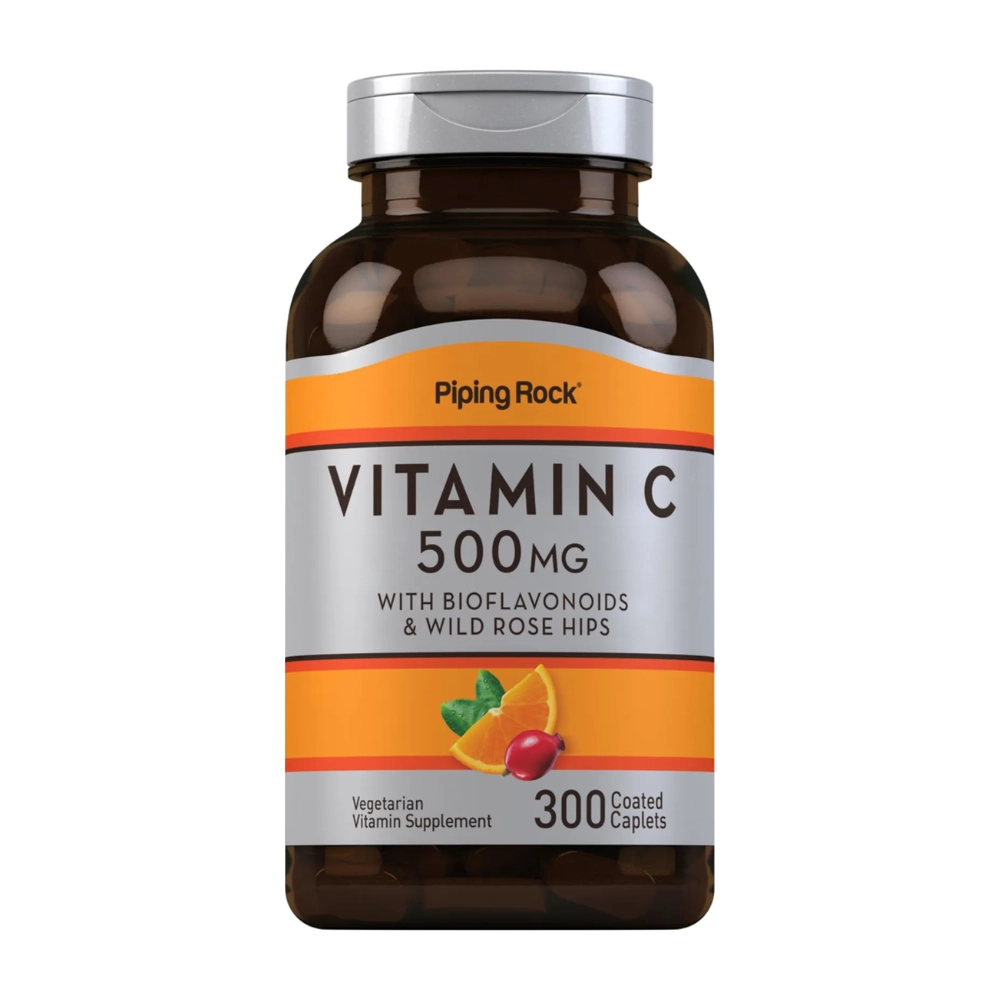 Vitamina C 500mg com Rosa Mosqueta e Bioflavonoides, 300 Cápsulas, PipingRock
