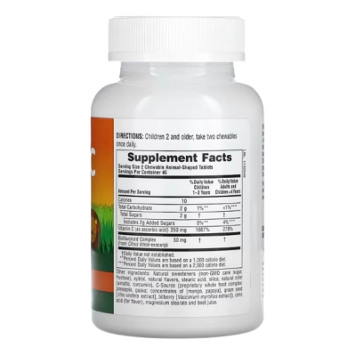 Vitamina C Infantil Sem Açúcar – Sabor Laranja, 90 Comprimidos, Natures Plus