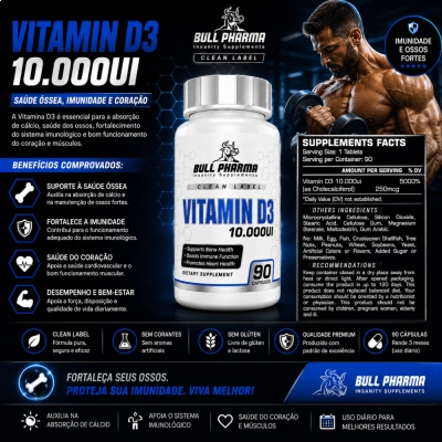 Vitamina D3 10.000UI, 90 Comprimidos, Bull Pharma