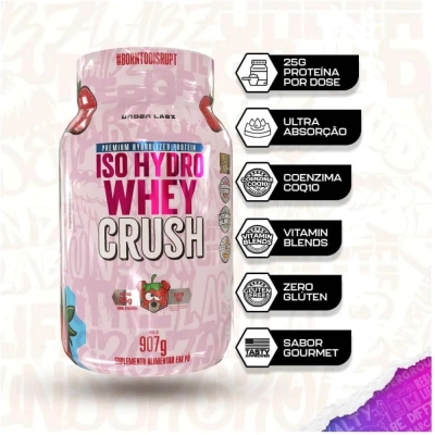 Whey Crush Iso Hidro, Sabor Morango 907g- Under Labz