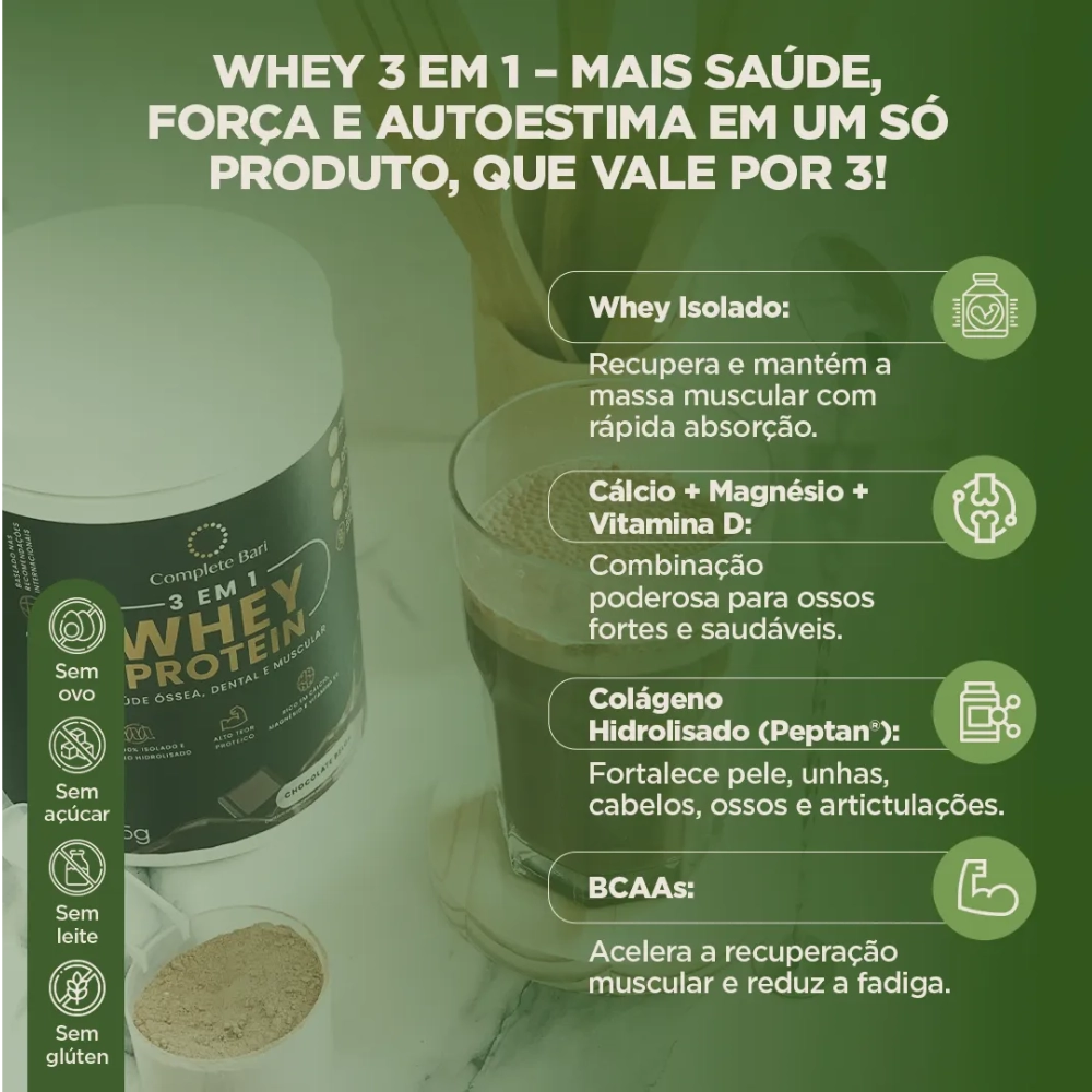 Whey Isolado 3 em 1, 525g Sabores, Complete Bari