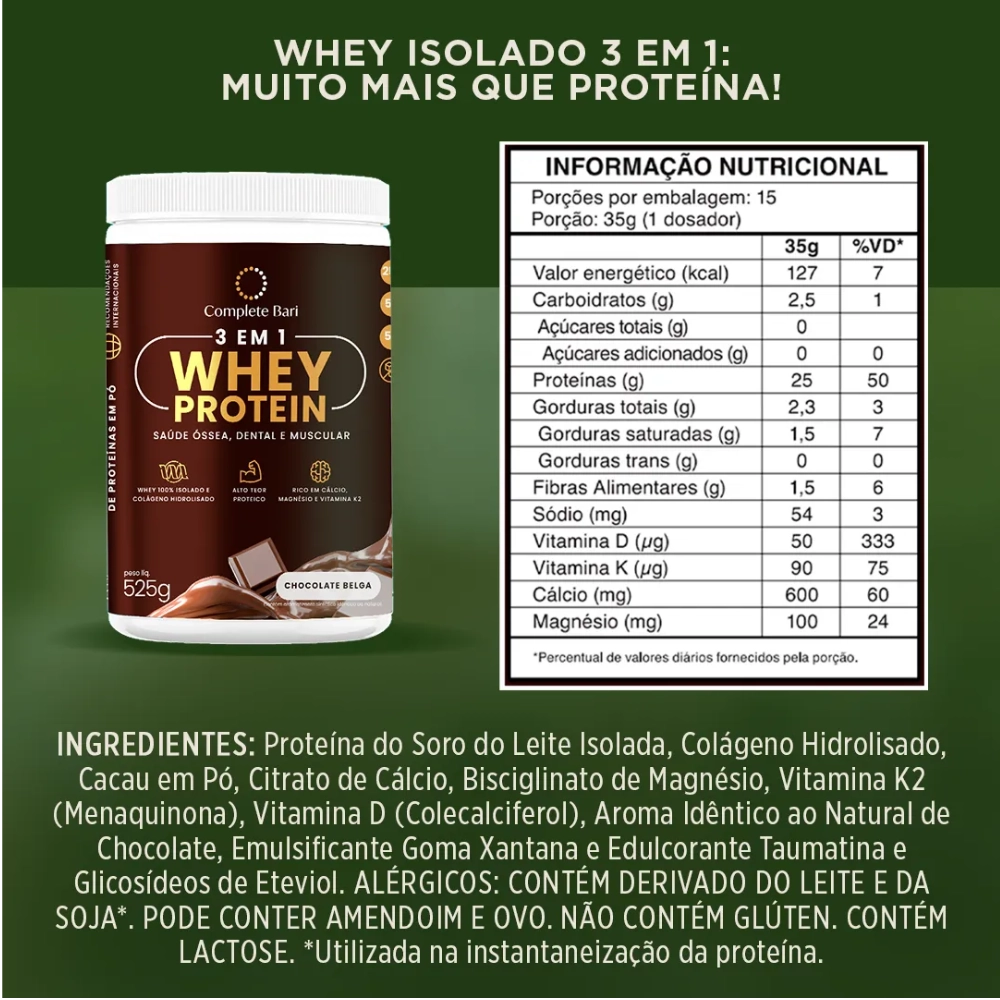 Whey Isolado 3 em 1, 525g Sabores, Complete Bari