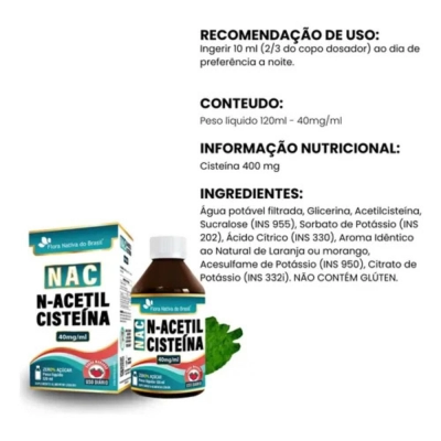 Xarope à base de N-Acetilcisteína, 400mg, 120ml, Flora Nativa
