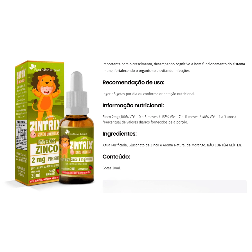ZINTRIX (Zinco Infantil) 20ml - Flora Nativa do Brasil