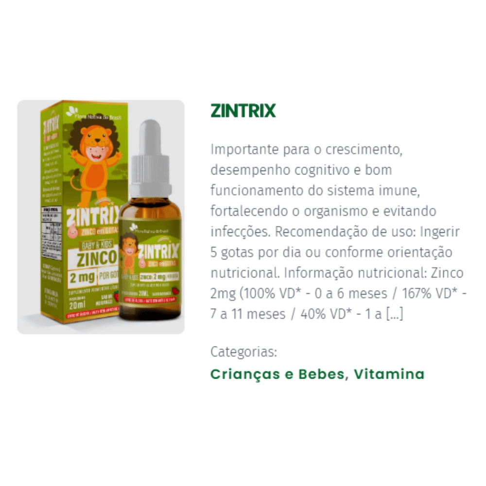 ZINTRIX (Zinco Infantil) 20ml - Flora Nativa do Brasil